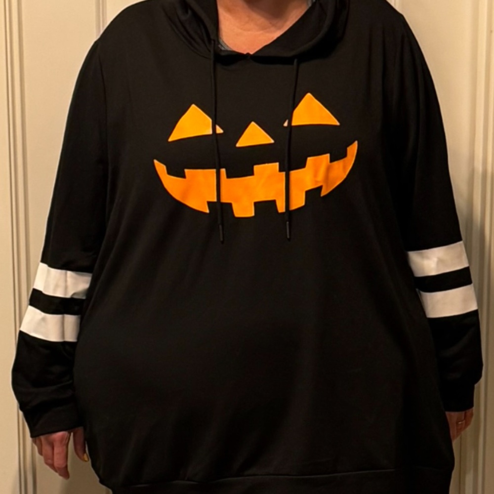 BloomChic Jack-O’-Lantern Varsity-Stripe Hoodie – Plus 26